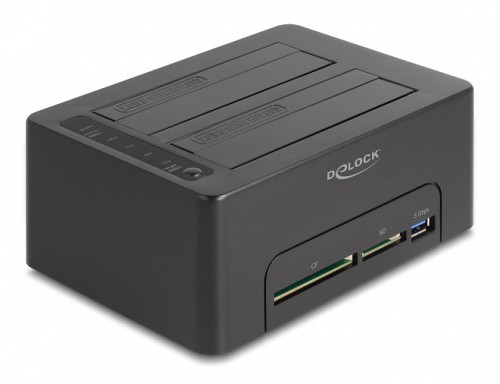 DELOCK docking station για 2.5 ή 3.5 SATA HDD/SSD 64183, 2 θέσεων, με card reader, 5Gbps, clone function, μαύρο 64183