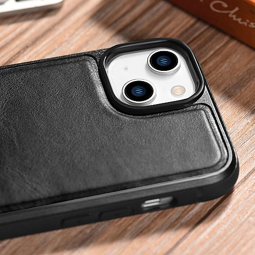 iCarer WMI14220719 iPhone 14 Plus Genuine Leather TPU Back Cover Black