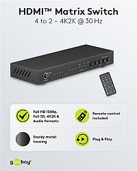GOOBAY HDMI matrix switch 58478, τηλεχειριστήριο, 4 σε 2, 4K/30Hz, μαύρο 58478