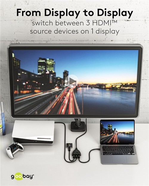 GOOBAY HDMI switch 58488, 3-in σε 1-out, 4K/60Hz, μαύρο 58488