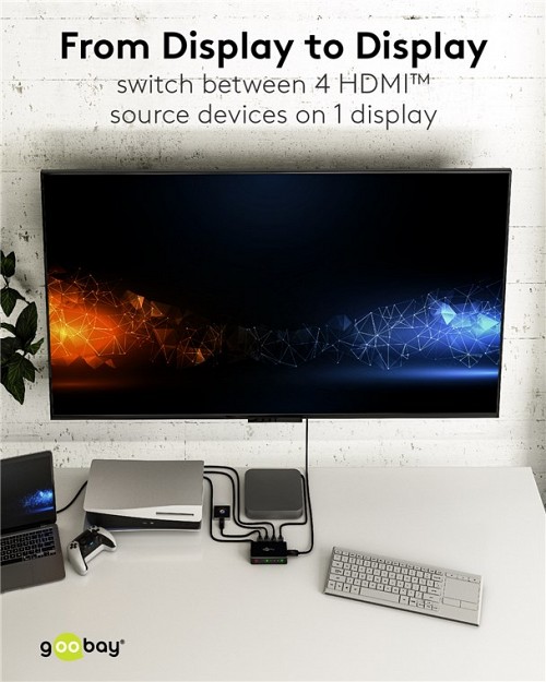 GOOBAY HDMI switch 58489 με τηλεχειριστήριο, 4 σε 1, 4K/60Hz, μαύρο 58489