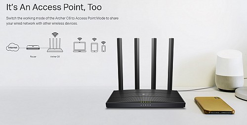 TP-LINK Router Archer C6, Wi-Fi 1200Mbps AC1200, MU-MIMO, Ver. 4.0 ARCHER-C6-V4