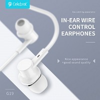 CELEBRAT earphones με μικρόφωνο G19, 3.5mm σύνδεση, Φ10mm, 1.2m, λευκά CL-G19-WH