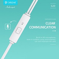 CELEBRAT earphones με μικρόφωνο G20, 3.5mm σύνδεση, Φ14mm, 1.2m, λευκά G20-WH