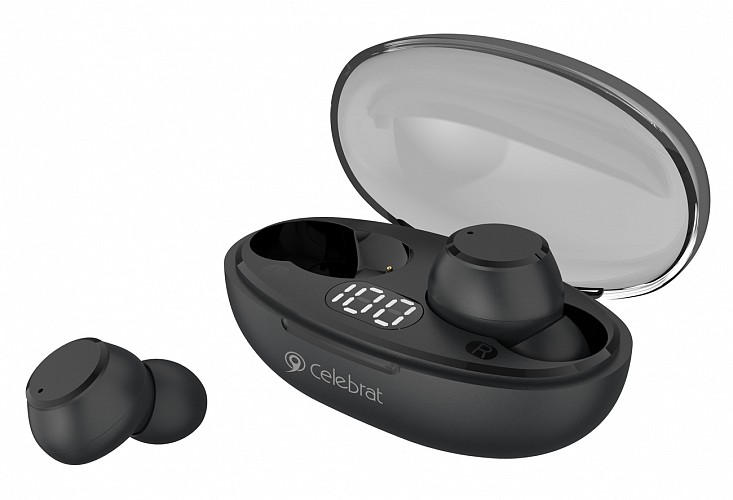 CELEBRAT earphones με θήκη φόρτισης TWS-W32, True Wireless, Φ8mm, μαύρα W32-BK
