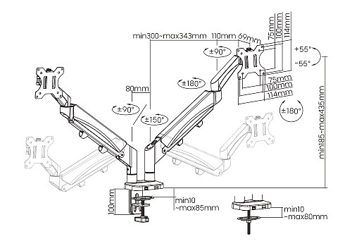BRATECK βάση γραφείου LDT56-C024 για 2 οθόνες 17-32, έως 9kg ανά οθόνη LDT56-C024