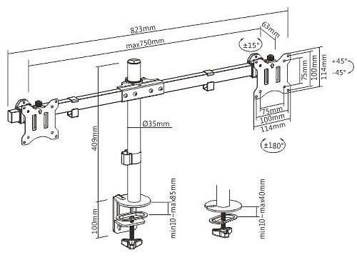 BRATECK βάση γραφείου LDT57-C02 για 2 οθόνες 17-32, έως 9kg ανά οθόνη LDT57-C02