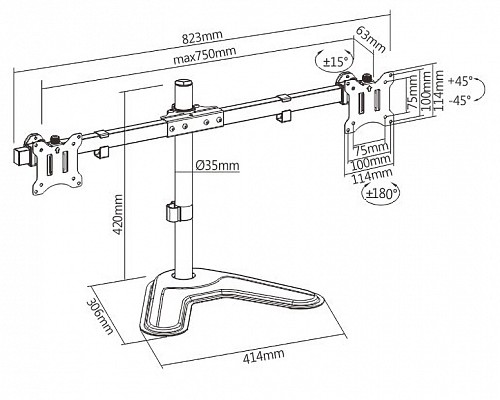BRATECK βάση γραφείου LDT57-T02 για 2 οθόνες 17-32, έως 9kg ανά οθόνη LDT57-T02