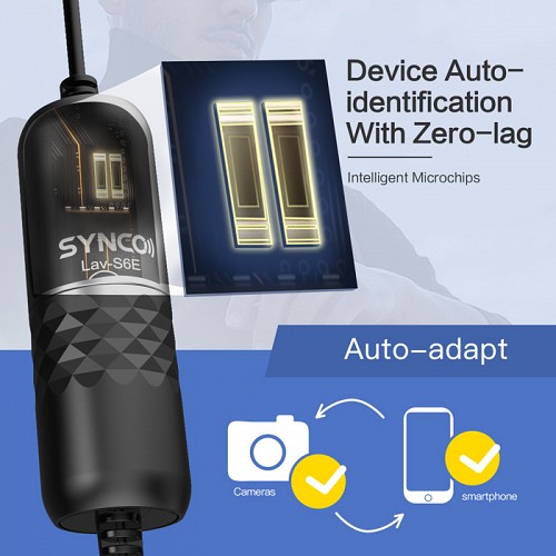 SYNCO μικρόφωνο Lav-S6E με clip-on, omnidirectional, 3.5mm, 6m, μαύρο SY-S6E-LAV