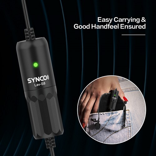 SYNCO μικρόφωνο Lav-S8 με clip-on, omnidirectional, 3.5mm, 8m, μαύρο SY-S8-BK
