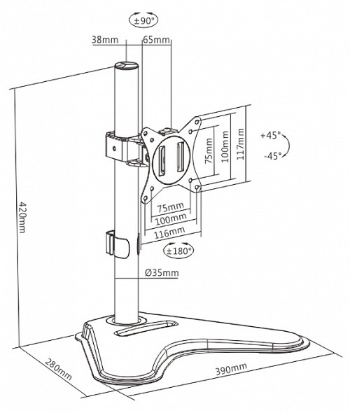 BRATECK βάση γραφείου LDT66-T01 για οθόνη 17-32, έως 9kg LDT66-T01