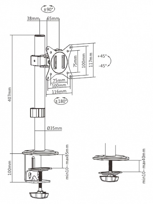 BRATECK βάση γραφείου LDT66-C01 για οθόνη 17-32, έως 9kg LDT66-C01