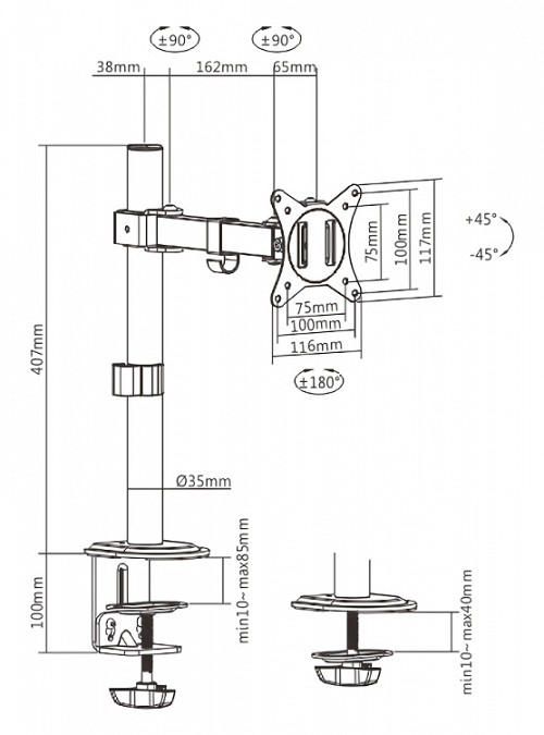 BRATECK βάση γραφείου LDT66-C011 για οθόνη 17-32, έως 9kg LDT66-C011