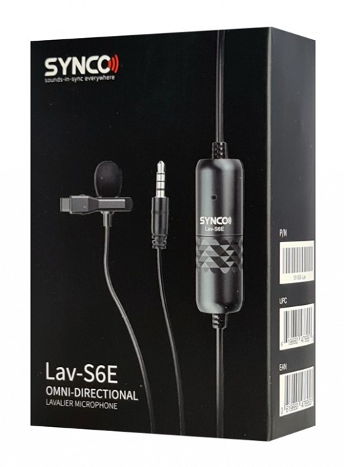 SYNCO μικρόφωνο Lav-S6E με clip-on, omnidirectional, 3.5mm, 6m, μαύρο SY-S6E-LAV