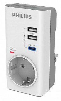 PHILIPS αντάπτορας ρεύματος CHP8010W/10, 1 θέση, USB-C/USB, 380J, λευκός CHP8010W-10