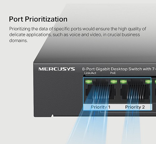 MERCUSYS Desktop Switch MS108GP, 8x 10/100/1000 Mbps, PoE+, Ver. 1.0 MS108GP