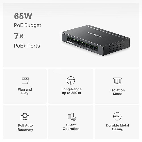 MERCUSYS Desktop Switch MS108GP, 8x 10/100/1000 Mbps, PoE+, Ver. 1.0 MS108GP