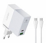 LDNIO φορτιστής τοίχου A2620C με καλώδιο, USB & USB-C, 65W PD, λευκός 6933138691137
