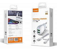 LDNIO φορτιστής τοίχου A2218 με καλώδιο USB-C, 2x USB, 12W, λευκός 6933138691120