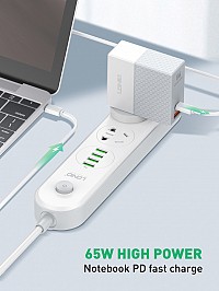 LDNIO φορτιστής τοίχου A2620C με καλώδιο, USB & USB-C, 65W PD, λευκός 6933138691137