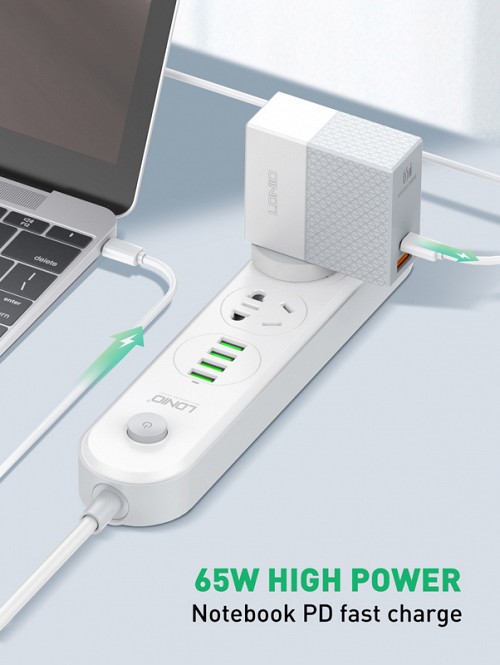 LDNIO φορτιστής τοίχου A2620C με καλώδιο, USB & USB-C, 65W PD, λευκός 6933138691137