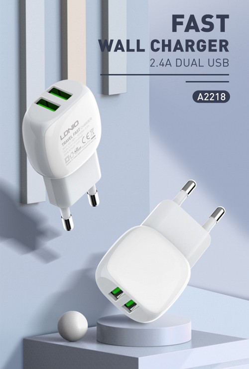 LDNIO φορτιστής τοίχου A2218 με καλώδιο USB-C, 2x USB, 12W, λευκός 6933138691120