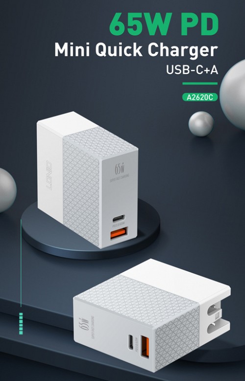 LDNIO φορτιστής τοίχου A2620C με καλώδιο, USB & USB-C, 65W PD, λευκός 6933138691137