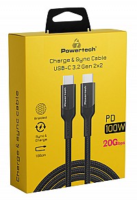 POWERTECH καλώδιο USB-C PTR-0136, PD 100W, 20Gbps, copper, 1m, μαύρο PTR-0136
