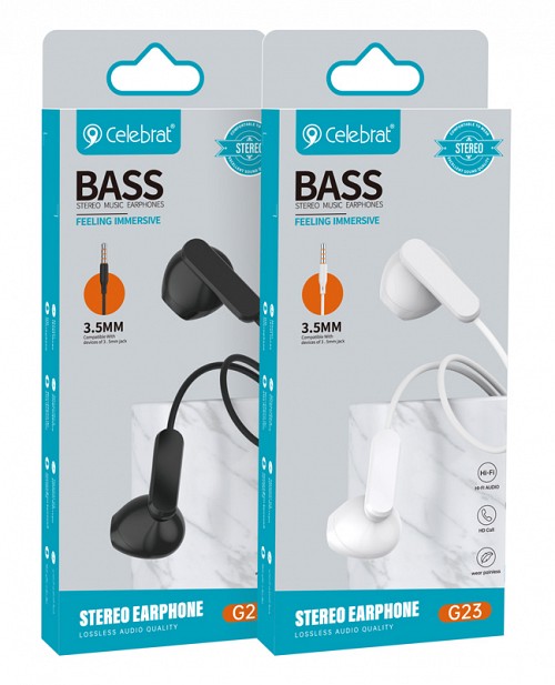 CELEBRAT earphones με μικρόφωνο G23, 3.5mm σύνδεση, Φ14mm, 1.2m, μαύρα G23-BK
