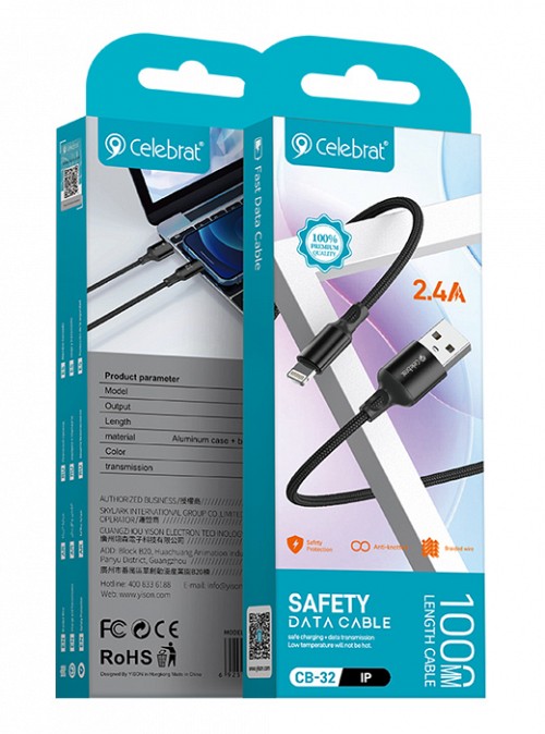 CELEBRAT καλώδιο Lightning σε USB CB-32, 12W, 1m, μαύρο CB-32A-L