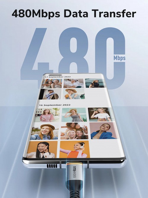 CABLETIME καλώδιο USB-C CT-CM100, 100W PD, 2m, μαύρο CT-CM100-AG2