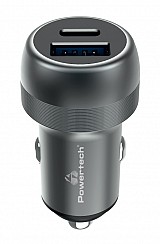 POWERTECH φορτιστής αυτοκινήτου PT-1148, USB & USB-C, 89W PD & QC, γκρι PT-1148