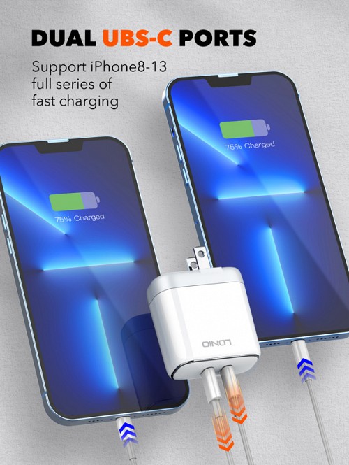 LDNIO φορτιστής τοίχου A2528M με καλώδιο, 2x USB-C, 35W, MFi, λευκό 6933138700280