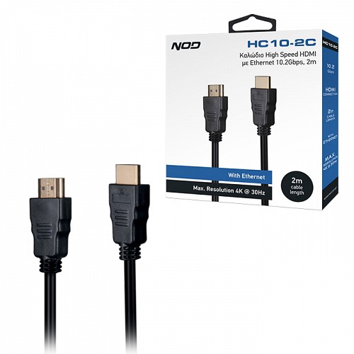 Καλώδιο High Speed HDMI με Ethernet 10.2Gbps, HDMI αρσ. - HDMI αρσ. 2m NOD HC10-2C