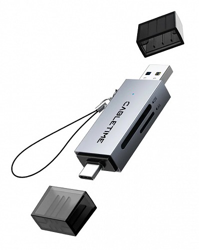 CABLETIME card reader CT-ACSD3-AG, SD/micro SD, USB/USB-C, 5Gbps, γκρι CT-ACSD3-AG