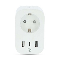 Wi-Fi Smart πρίζα με 3 θύρες φόρτισης USB και μετρητή κατανάλωσης ενέργειας, 3680W NEDIS WIFIP151FWT