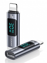 USAMS αντάπτορας Lightning σε USB-C US-SJ681 με οθόνη, 30W, γκρι SJ681LN01