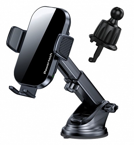 POWERTECH ασύρματος φορτιστής & βάση αυτοκινήτου PT-1271, 15W, μαύρος PT-1271