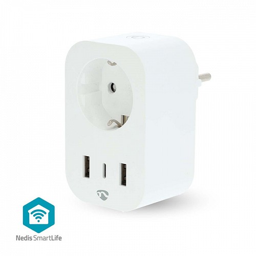 Wi-Fi Smart πρίζα με 3 θύρες φόρτισης USB και μετρητή κατανάλωσης ενέργειας, 3680W NEDIS WIFIP151FWT