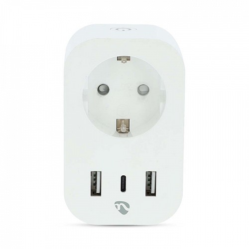 Wi-Fi Smart πρίζα με 3 θύρες φόρτισης USB και μετρητή κατανάλωσης ενέργειας, 3680W NEDIS WIFIP151FWT