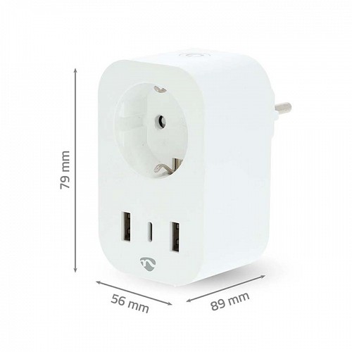 Wi-Fi Smart πρίζα με 3 θύρες φόρτισης USB και μετρητή κατανάλωσης ενέργειας, 3680W NEDIS WIFIP151FWT