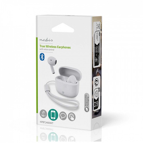 Bluetooth ακουστικά handsfree με θήκη ασύρματης φόρτισης, σε λευκό χρώμα NEDIS HPBT2400WT