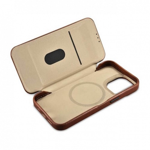 iCarer KJI 14220704 iPhone 14 Pro Max Curved Edge Leather Folio with Magsafe Brown