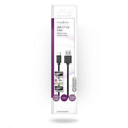 Nedis USB 2.0 Cable USB-C male - USB-A male Μαύρο 1m (CCGP60600BK10) (NEDCCGP60600BK10)