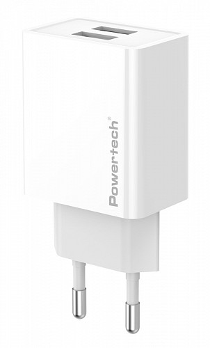POWERTECH φορτιστής τοίχου PT-1321, 2x USB, 12W, λευκός PT-1321