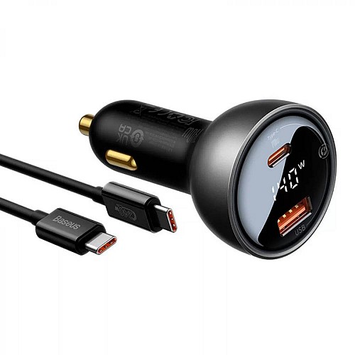Baseus Φορτιστής Αυτοκινήτου Superme με Καλώδιο USB σε USB-C 140W Μαύρο (CGZX070001) (BASCGZX070001)