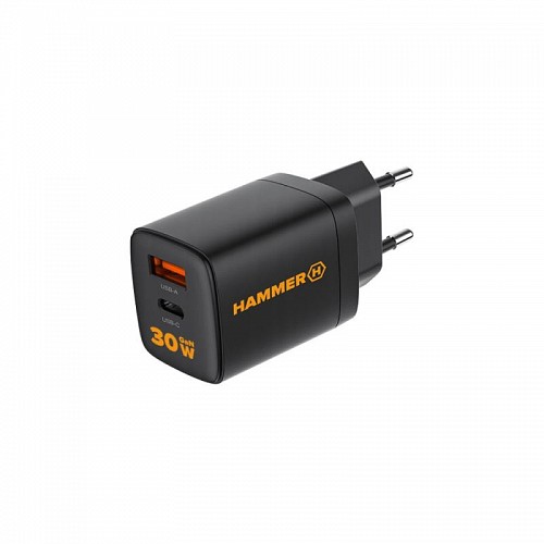 Φορτιστής Ταξιδίου Ταχείας Φόρτισης Hammer RapidCharge Duo με Διπλή Έξοδο USB A & USB C PD 30W Μαύρο