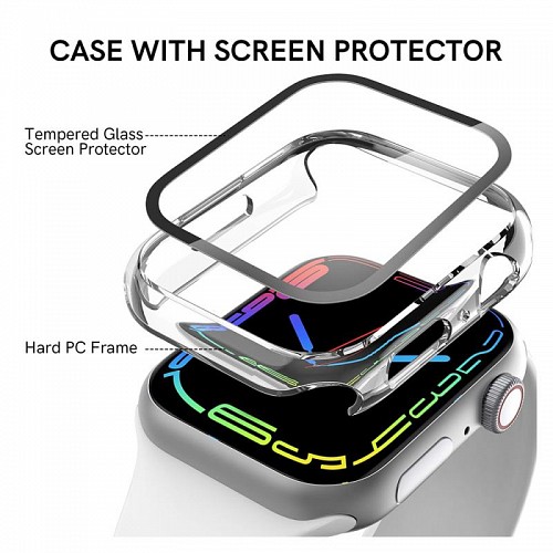 Θήκη PC με Tempered Glass Ahastyle WG65 Premium Apple Watch 7/8/9 45mm Μαύρο-Διάφανο (2 τεμ.)