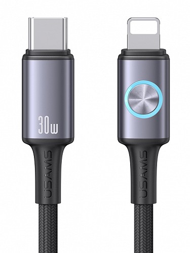 USAMS καλώδιο Lightning σε USB-C SJ753, 30W, 480Mbps, 1.2m, μαύρο SJ753USB01