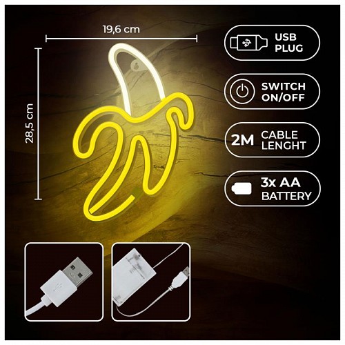 Neon LED Forever Light FLNE10 BANANA (USB/Μπαταρίας & On/Off) Κίτρινο